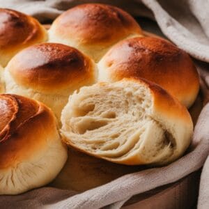 One-Hour Soft Sourdough Discard Rolls: Grandma's Secret Family Recipe 17 Close-up of freshly baked sourdough discard rolls, showcasing their golden crust and soft, fluffy interior.