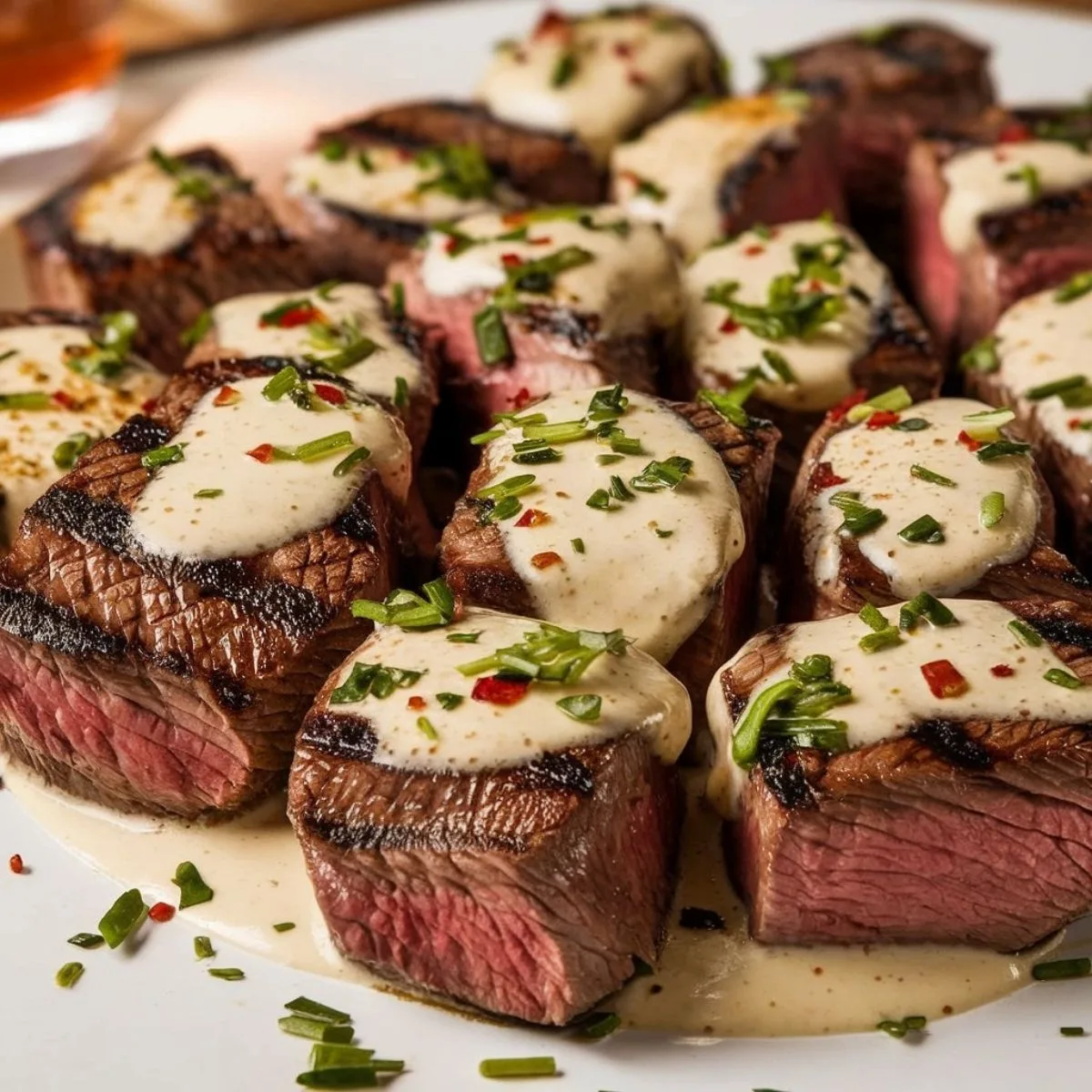 The best Garlic Butter Steak Bites with a luscious Parmesan sauce, ready to serve for dinner.
