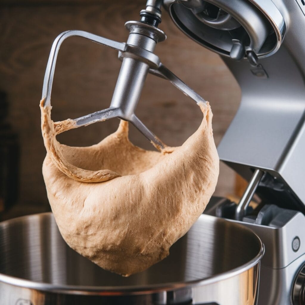 One-Hour Soft Sourdough Discard Rolls: Grandma's Secret Family Recipe 5 Kneading sourdough discard roll dough with a stand mixer dough hook until smooth and elastic.
