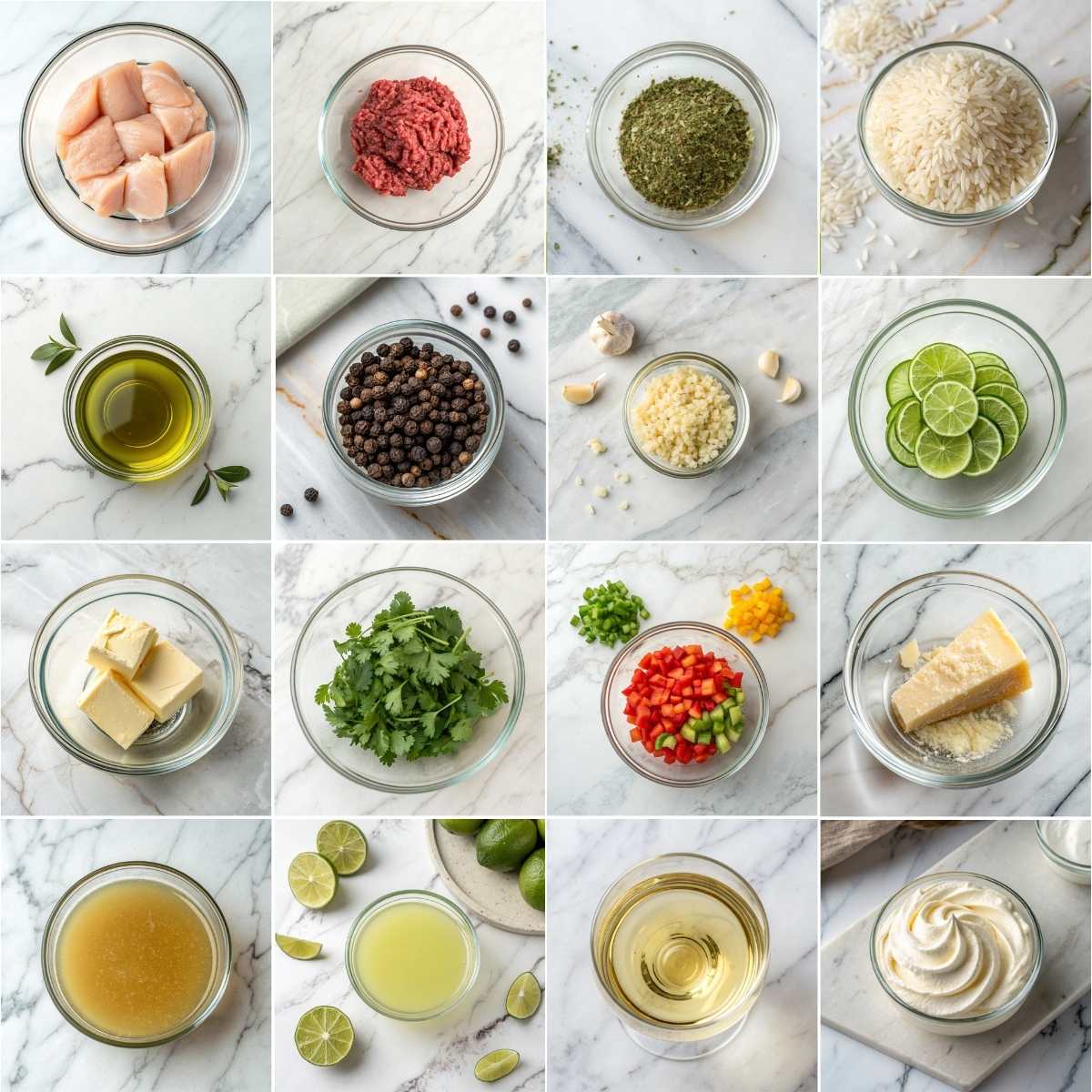 Easy Chicken Scampi with Parmesan Rice 10 Ingredients for chicken scampi with garlic parmesan rice including chicken, rice, butter, garlic, lemon, herbs and oil raw