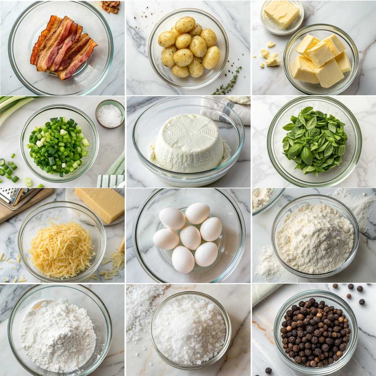 Easy Garten Bacon Potato Frittata 10 Ingredients for Garten bacon potato frittata with eggs ricotta gruyere potatoes bacon basil scallions butter flour and baking powdersalts!