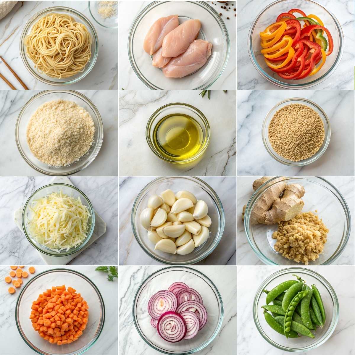 Best Chicken Lo Mein Recipe 11 Ingredients for chicken lo mein with egg noodles, chicken breast, cabbage, peppers, carrots, garlic, ginger and vegetables