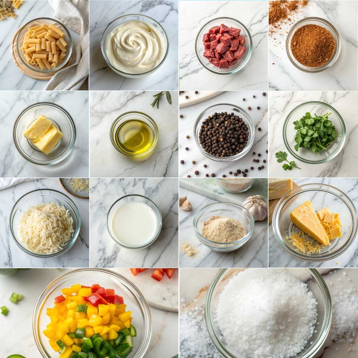 Easy Cajun Steak Tips in Cheesy Rigatoni Parmesan Sauce 10 Ingredients for Cajun steak tips with cheesy rigatoni including sirloin steak, pasta, cream, garlic, Parmesan cheese and herbs served