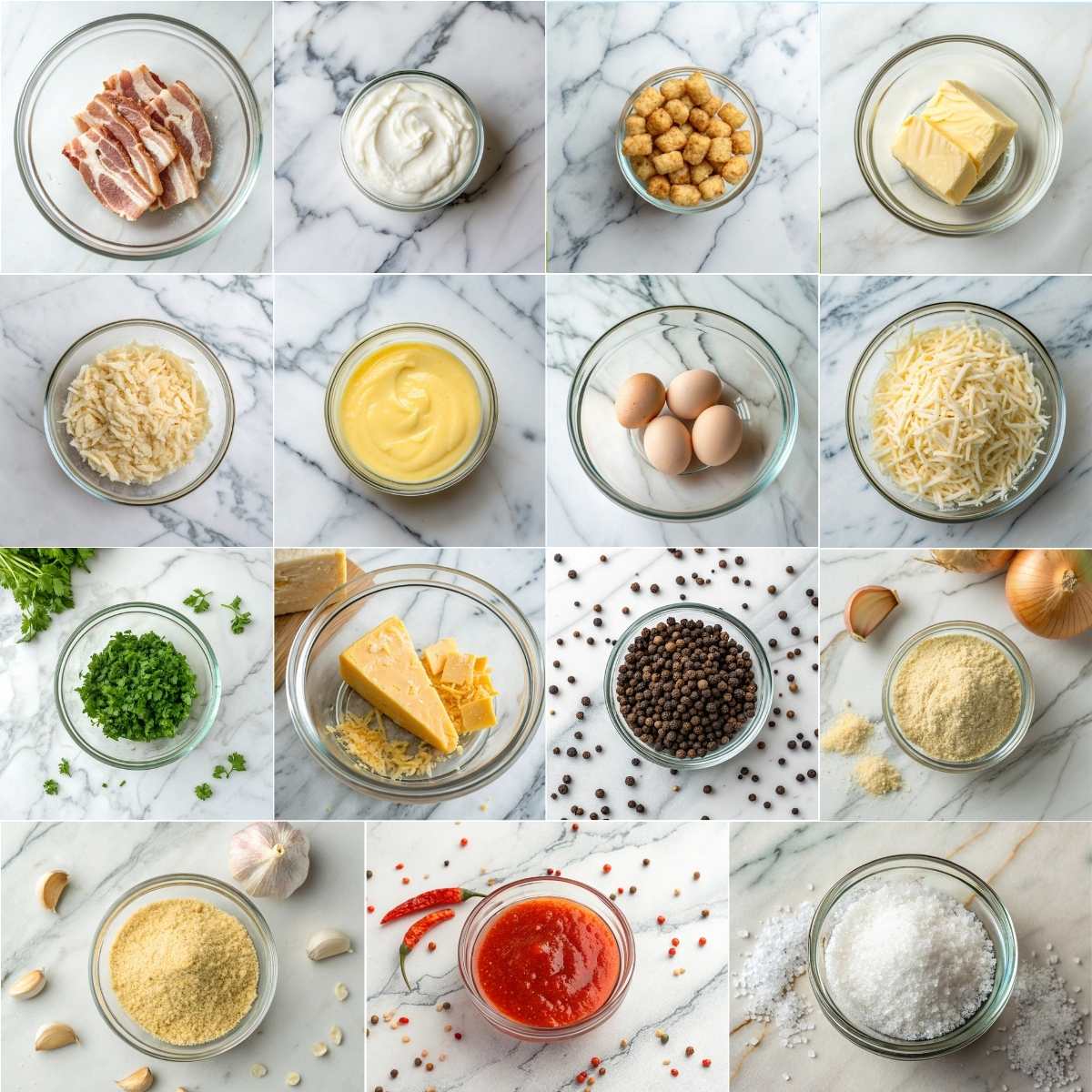 Easy Baked Eggs Napoleon 10 Ingredients for easy baked eggs napoleon with hash browns, bacon, eggs, cheddar cheese, hollandaise and herbs topping HD!!