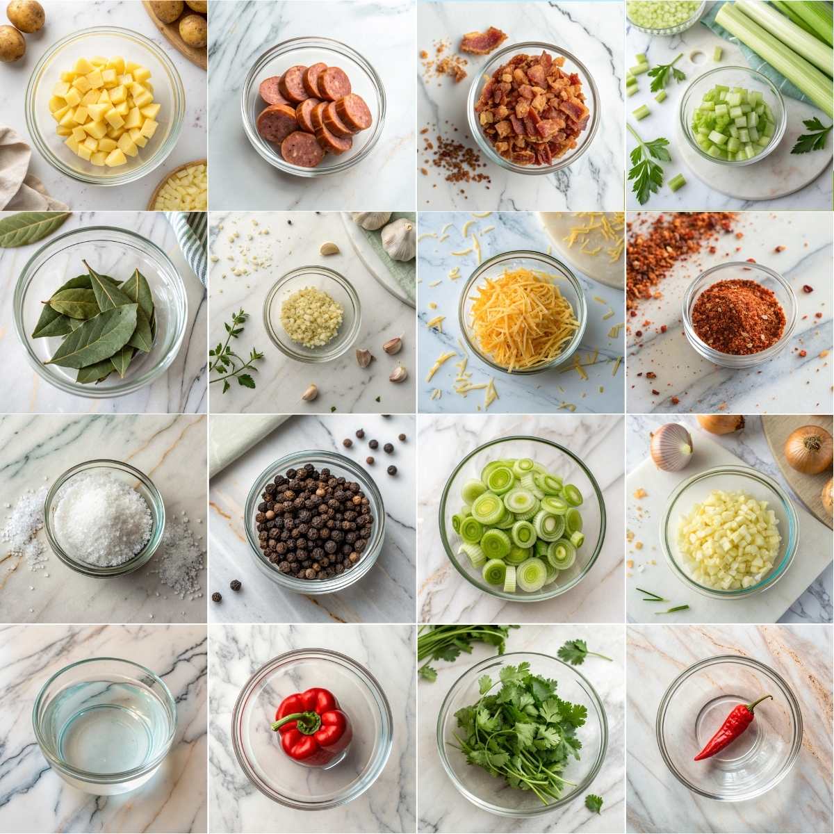 Easy Cajun Potato Soup 10 Ingredients for easy Cajun potato soup with andouille sausage, potatoes, bacon, celery, onion, cream and spices blendpics!!