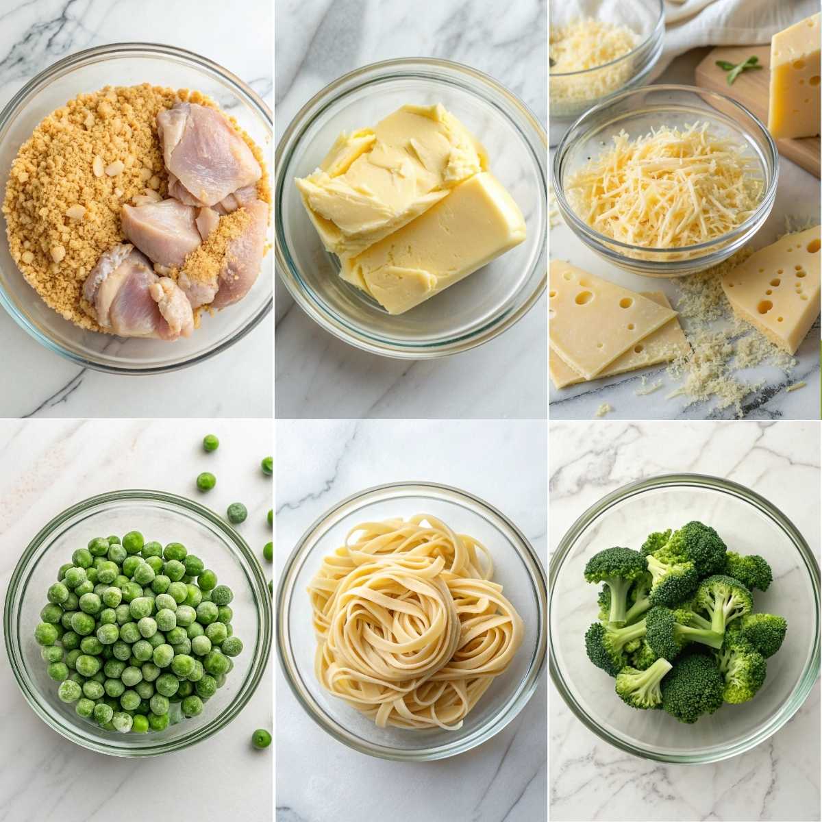 Easy Chicken Casserole 11 Ingredients for buttery cracker topping with Ritz crumbs butter Parmesan cheese plus rice broccoli and peas ready to bak