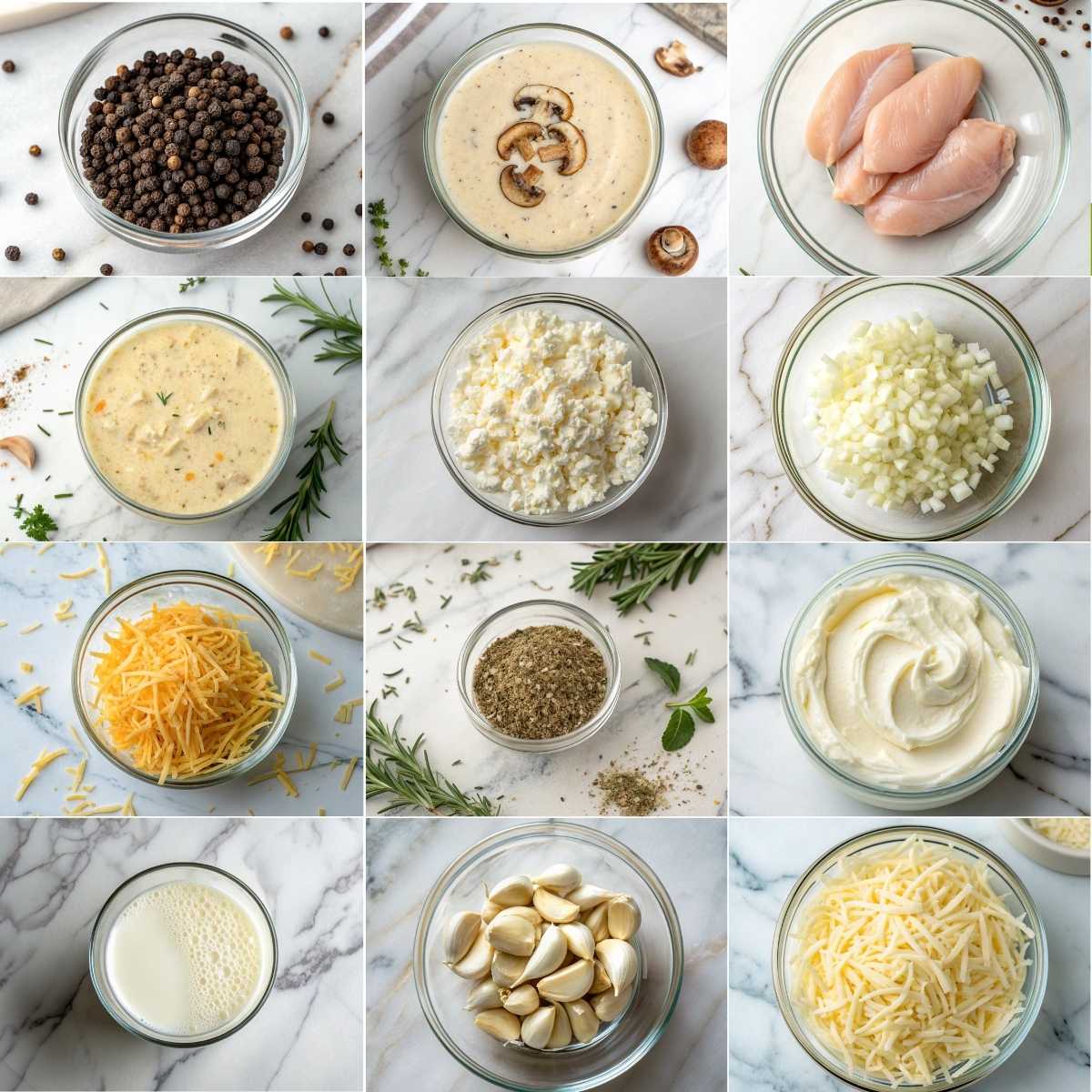 Easy Chicken Casserole 10 Ingredients for easy chicken casserole with cooked chicken cream soups cream cheese cheddar mozzarella onion garlic herbs!