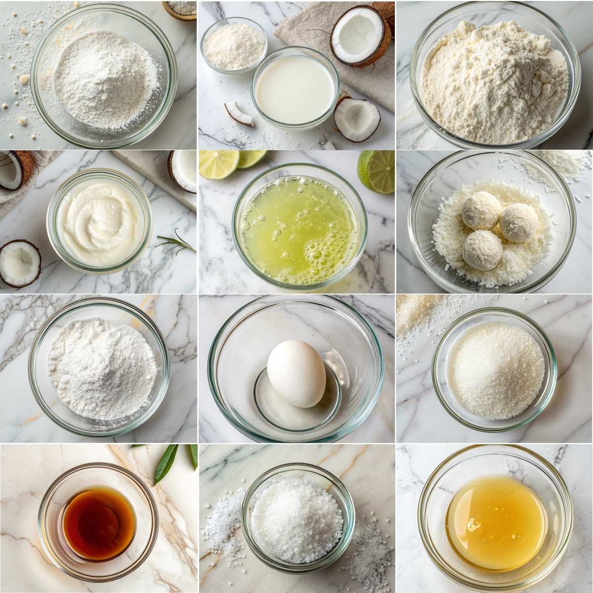 Easy Coconut Cream Pancakes 10 Ingredients for easy coconut cream pancakes with coconut milk, shredded coconut, flour, egg, lime juice and vanilla