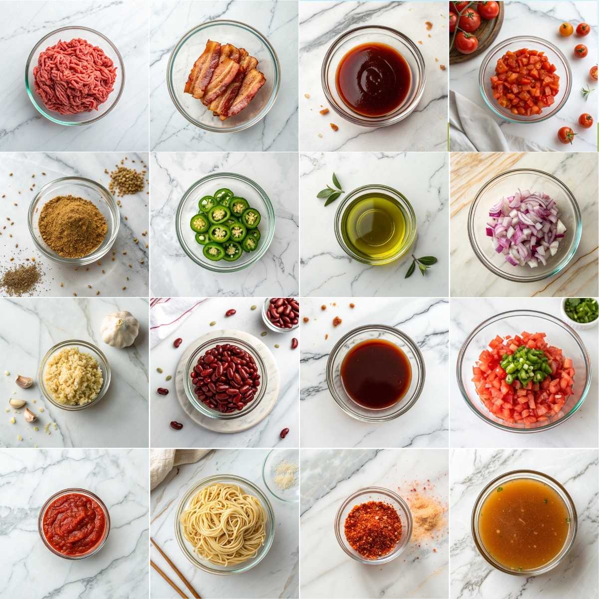 Easy Cowboy Spaghetti 10 Ingredients for easy cowboy spaghetti with bacon, ground beef, tomatoes, beans, spaghetti, jalapenos and bold spices