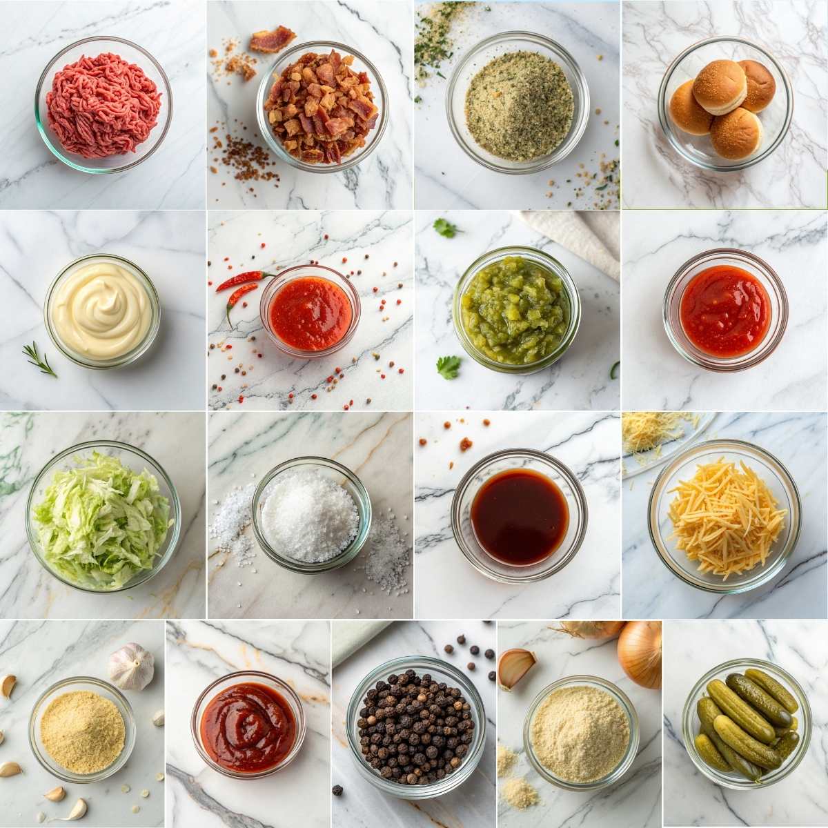 Easy Crack Burgers 10 Ingredients for easy crack burgers with ground beef, bacon, cheddar cheese, brioche buns, ranch sauce and burger toppings