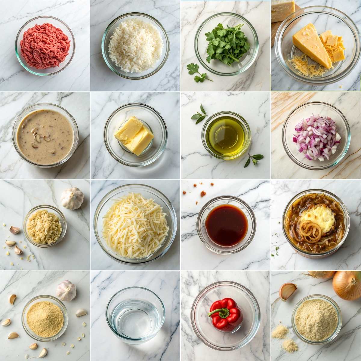 Easy Hamburger Rice Casserole 10 Ingredients for easy hamburger rice casserole with ground beef, rice, soups, broth, butter, garlic and melted cheese cheesy