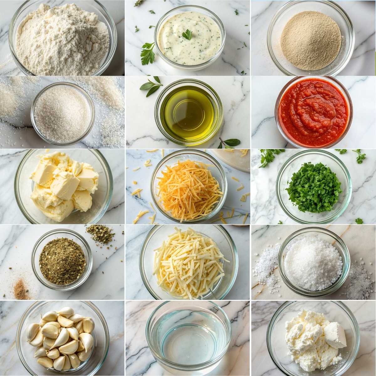 Easy Homemade Cheesy Breadsticks 10 Ingredients for easy homemade cheesy breadsticks with dough, garlic butter, mozzarella cheese, parmesan and marinara sauce