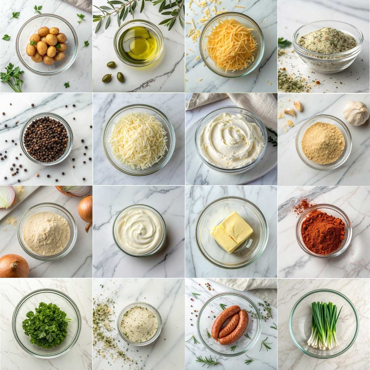 Cheesy Ranch Potatoes and Smoked Sausage 10 Fresh ingredients for Cheesy Ranch Potatoes and Smoked Sausage including baby potatoes, ranch seasoning, and smoked sausage rounds